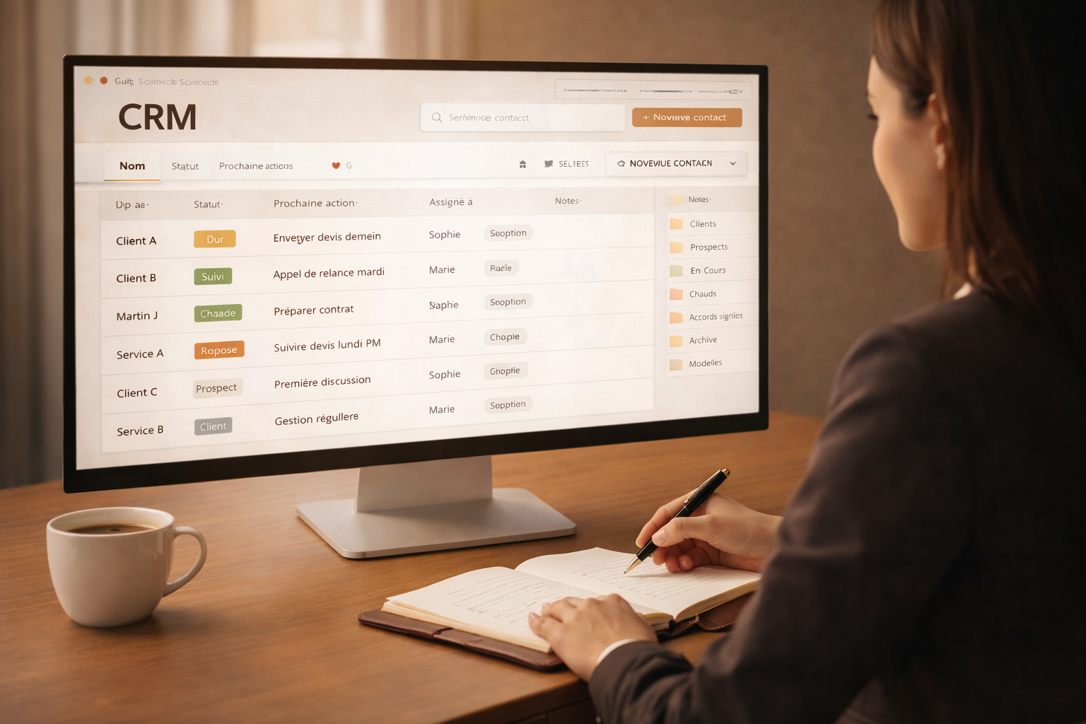 Assistante virtuelle créant un CRM personnalisé pour piloter les clients et structurer l’organisation administrative