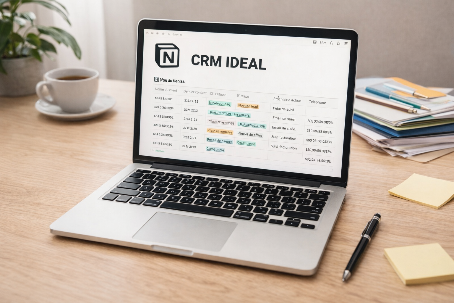 CRM personnalisé sur Notion – Centraliser et structurer son activité CRM personnalisé sur Notion pour entrepreneure afin de centraliser le suivi client et structurer son organisation<br />