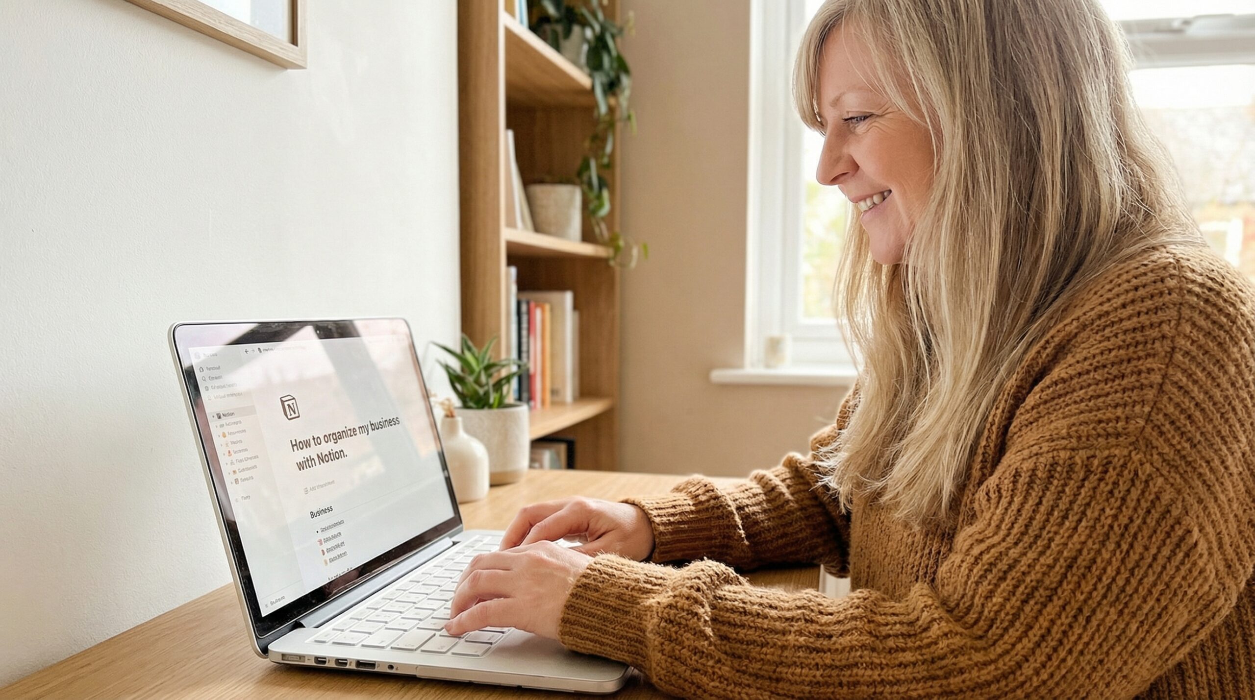 comment organiser mon business avec Notion entrepreneure sur laptop